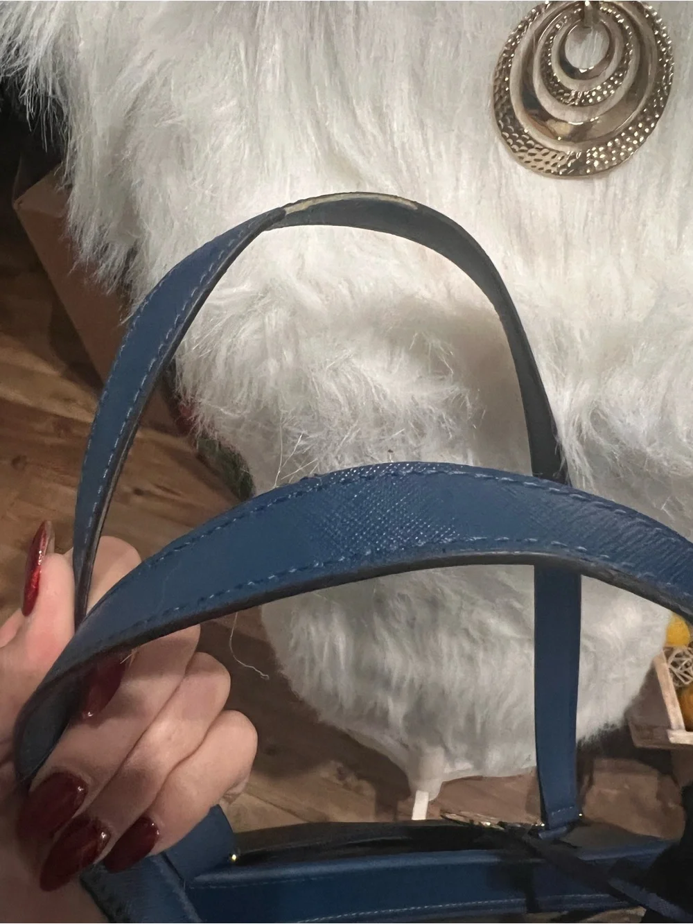 Michael Kors Brown Monogram Tote with Blue Trim and Gold Hardware